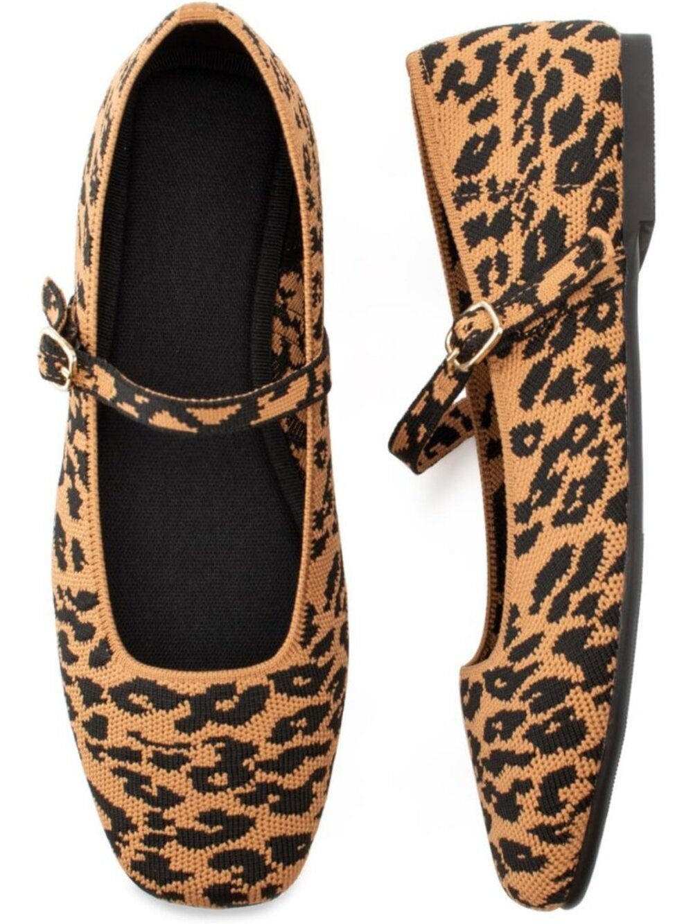 Stylish Knit Flats for Women | Square Toe Ankle Strap Ballet Shoes | Comfortable